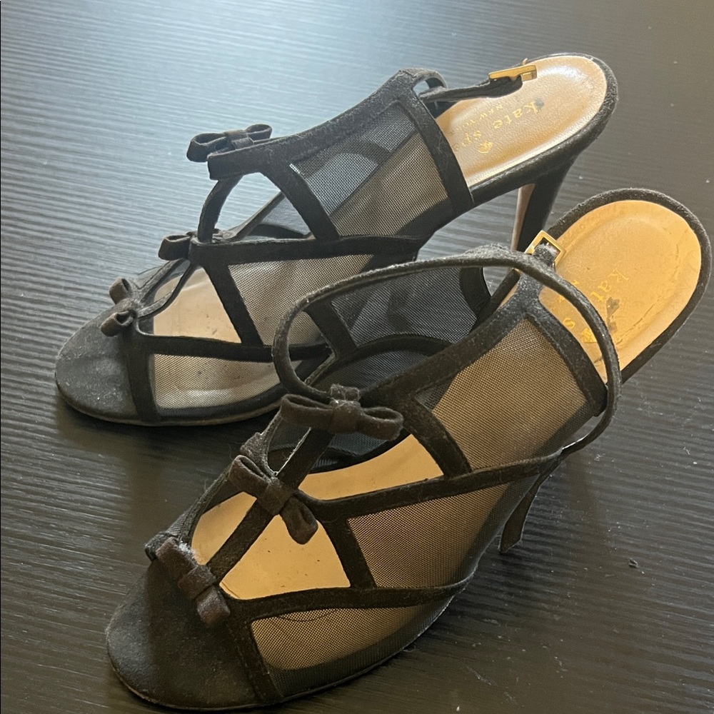 Kate Spade Black Mesh Heels with Bow Detail
